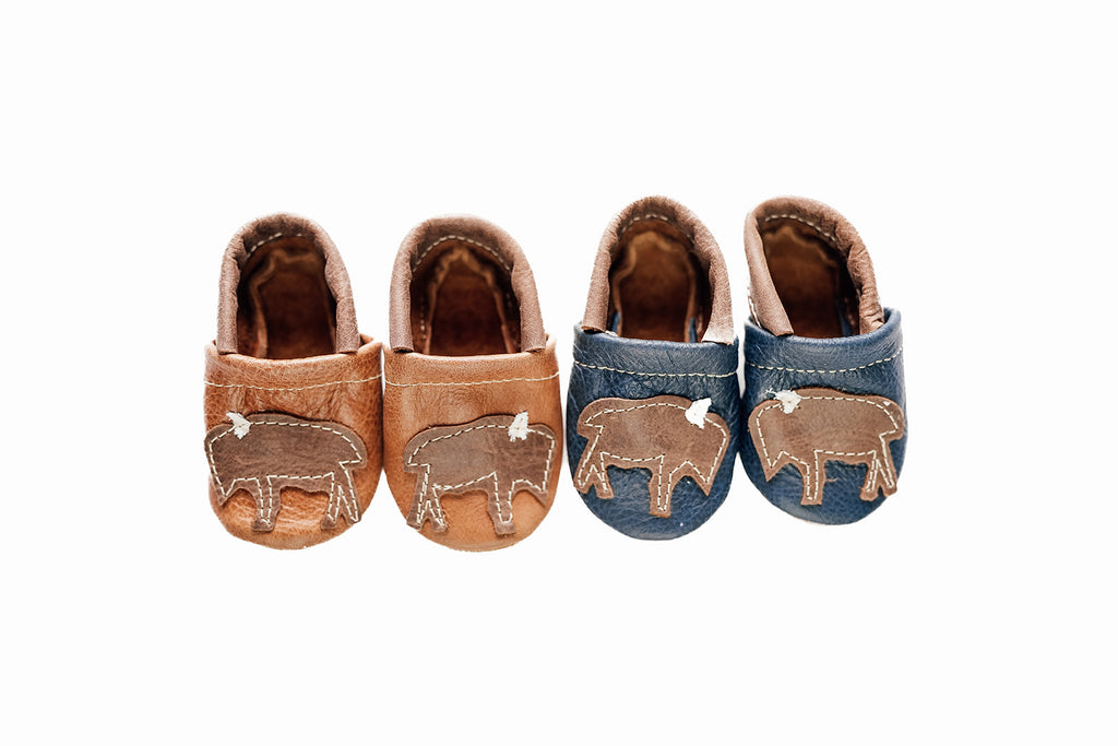 Saddle Navy Buffalo Bison Leather Shoes Moccs Baby and Toddler