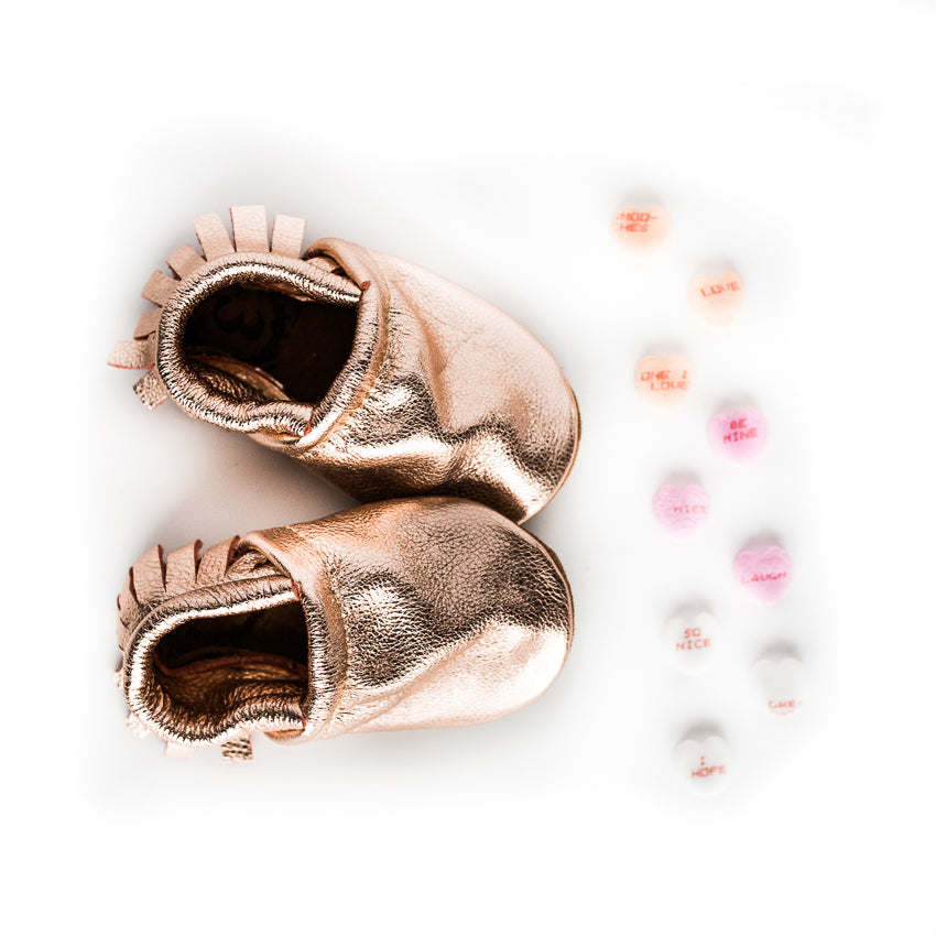 rose gold baby shoes