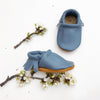 Big Sky Blue Leather Moccs Shoes Baby and Toddler handmade by Starry Knight Design